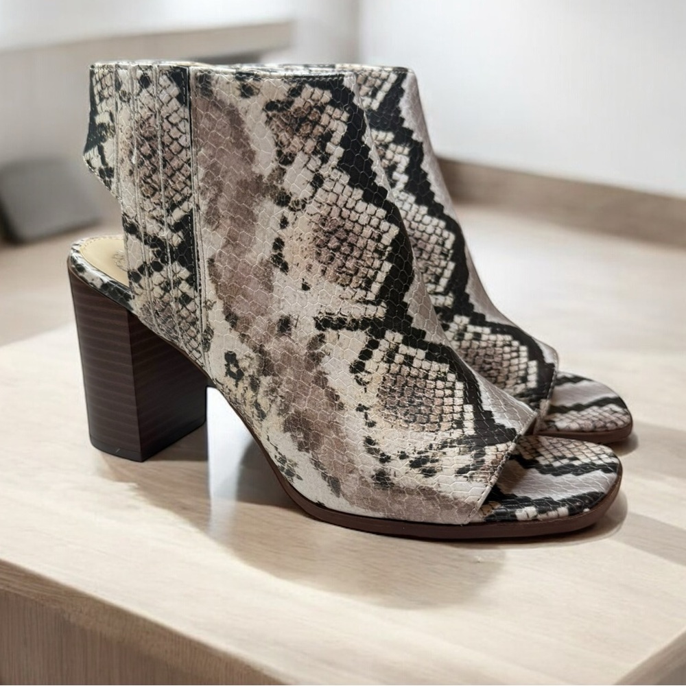 Vince Camuto Black and Cream Snakeskin Ankle Booties